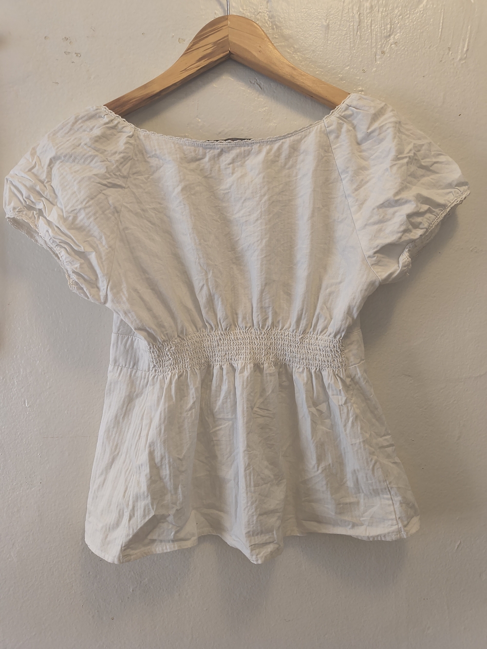 Brandy Melville White Puff Sleeve Lace Trim Blouse - Picture 7 of 9